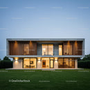 Modern Luxury Home with Spacious Lawn in Evening Light