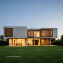 Modern Minimalist House with Glass Facade and Wooden Panels