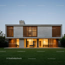 Modern Luxury Home with Spacious Lawn in Evening Light