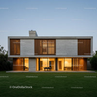 Modern Luxury Home with Spacious Lawn in Evening Light