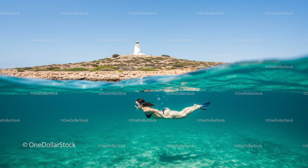 Snorkeler Explores Crystal Waters Near Lighthouse Island