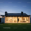 Modern Glass Facade House at Twilight with Illuminated Interior