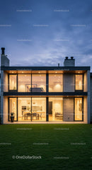 Contemporary Luxury Home with Glass Facade at Dusk