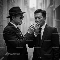 Two Men in Suits Smoking in an Urban Alleyway
