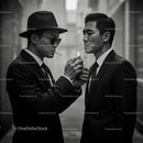 Men in Suits Sharing Cigarettes in Urban Alley