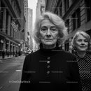 Elegant Senior Women in Urban Black and White Portrait