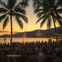 Vibrant Beach Party at Tropical Sunset