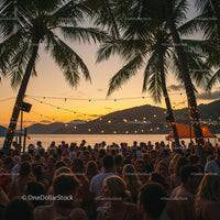 Vibrant Beach Party at Tropical Sunset
