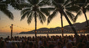 Tropical Beach Party at Sunset with Palm Trees