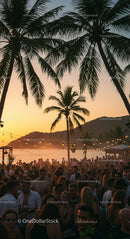 Sunset Beach Party Under Tropical Palm Trees