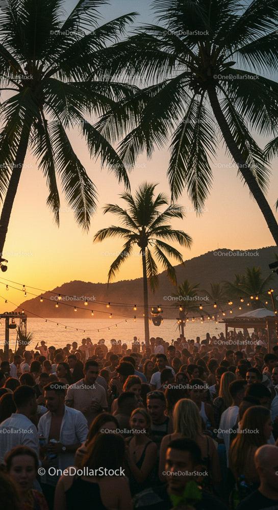 Sunset Beach Party Under Tropical Palm Trees
