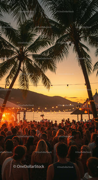 Sunset Beach Party Among Swaying Palm Trees