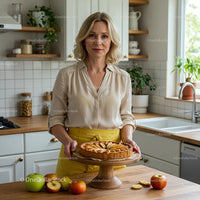 Woman Holding a Homemade Apple Pie in Cozy Kitchen