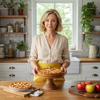 Smiling Woman Presents Delicious Homemade Apple Pie