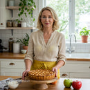 Woman Proudly Displaying Freshly Baked Apple Pie