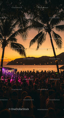 Vibrant Beach Party Under a Tropical Sunset