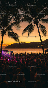 Vibrant Beach Party Under a Tropical Sunset