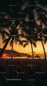 Tropical Sunset Party Under Palm Trees