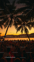 Lively Beach Party at Tropical Sunset