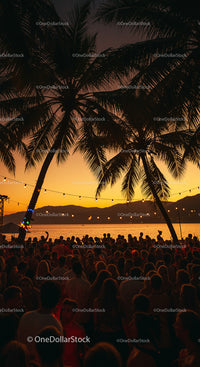 Lively Beach Party at Tropical Sunset