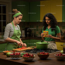 Two Women Cooking Together in a Colorful Modern Kitchen