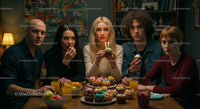 Friends Celebrating Birthday with Cupcakes and Candles