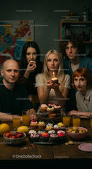 Friends Celebrating Birthday with Cupcakes and Candlelight
