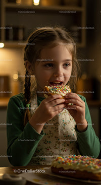 Little Girl Enjoying a Donut with Colorful Sprinkles