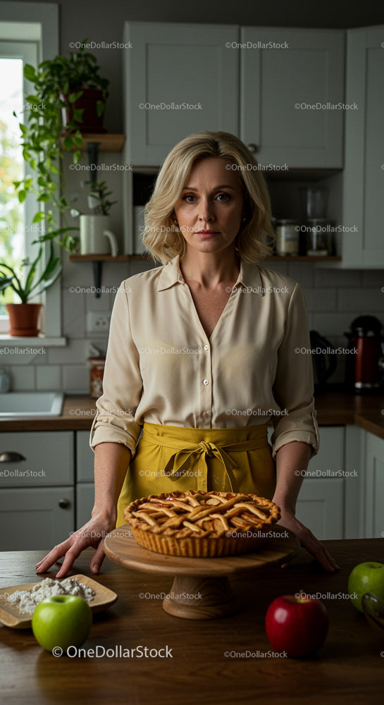 Woman in Kitchen with Freshly Baked Apple Pie