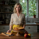 Woman in Cozy Kitchen with Homemade Apple Pie