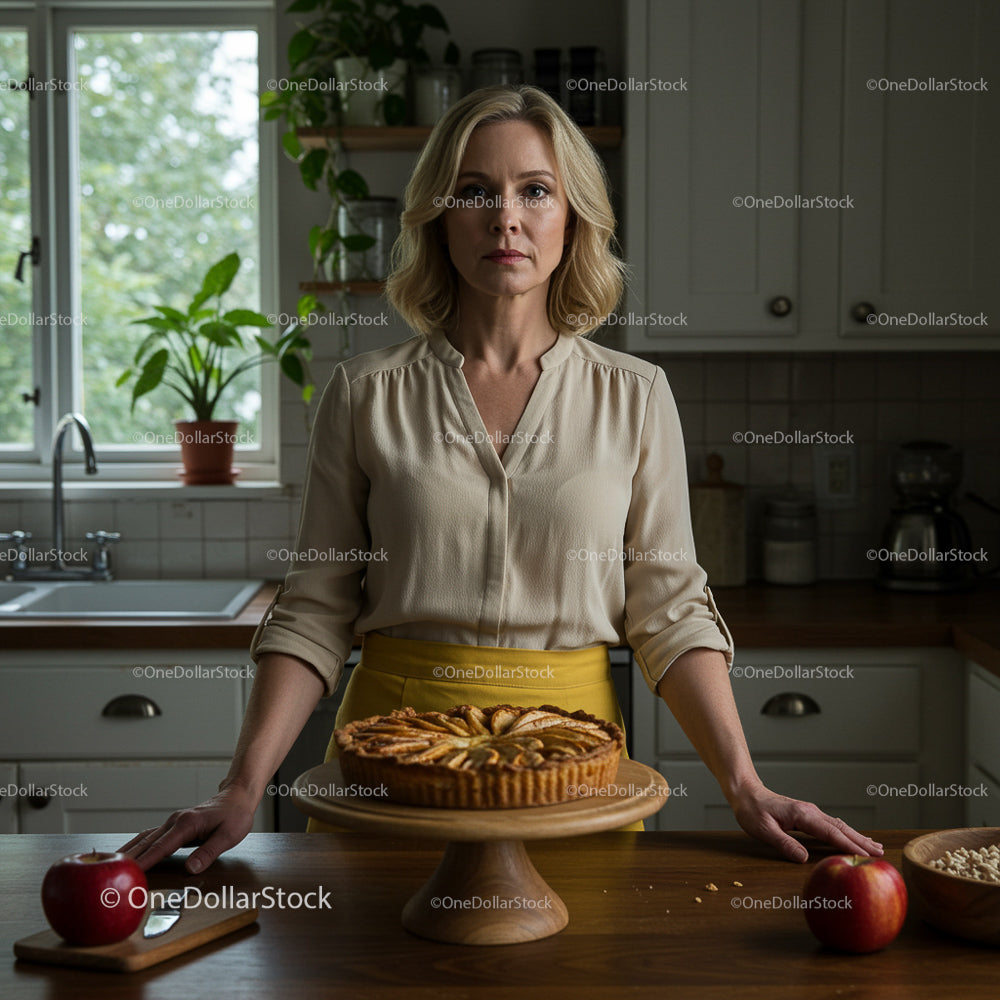 Woman Baking Apple Pie in Cozy Home Kitchen
