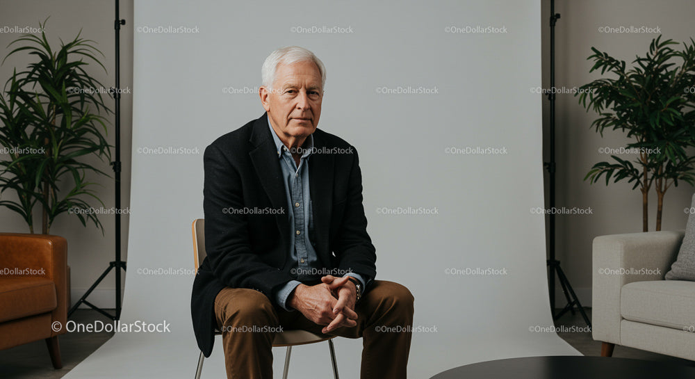 Senior Man in Casual Attire in a Modern Interior Setting