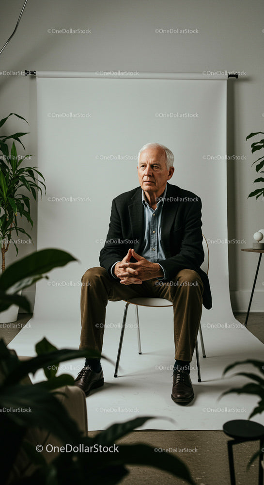 Senior Man in Business Casual Attire in Studio Setting