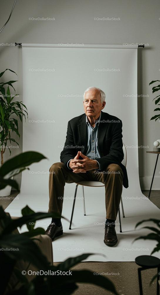 Senior Man in Business Casual Attire in Studio Setting