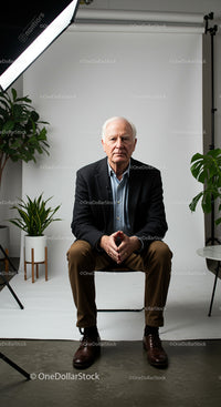 Senior Man in Studio with Professional Lighting and Greenery