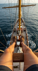 Relaxing on a Sailboat in the Open Sea