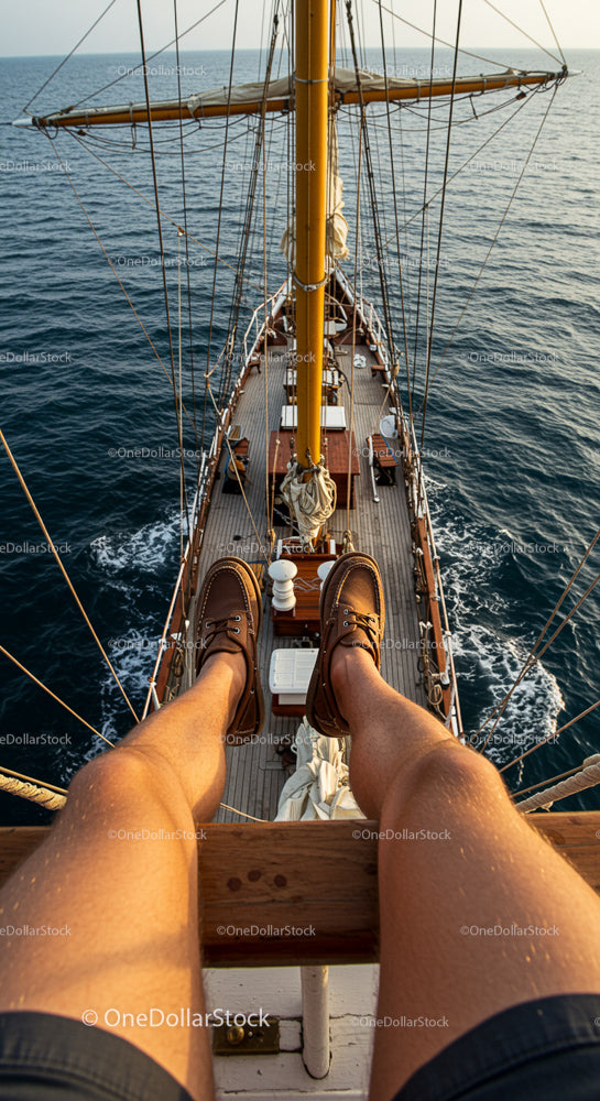 Relaxing on a Sailboat in the Open Sea