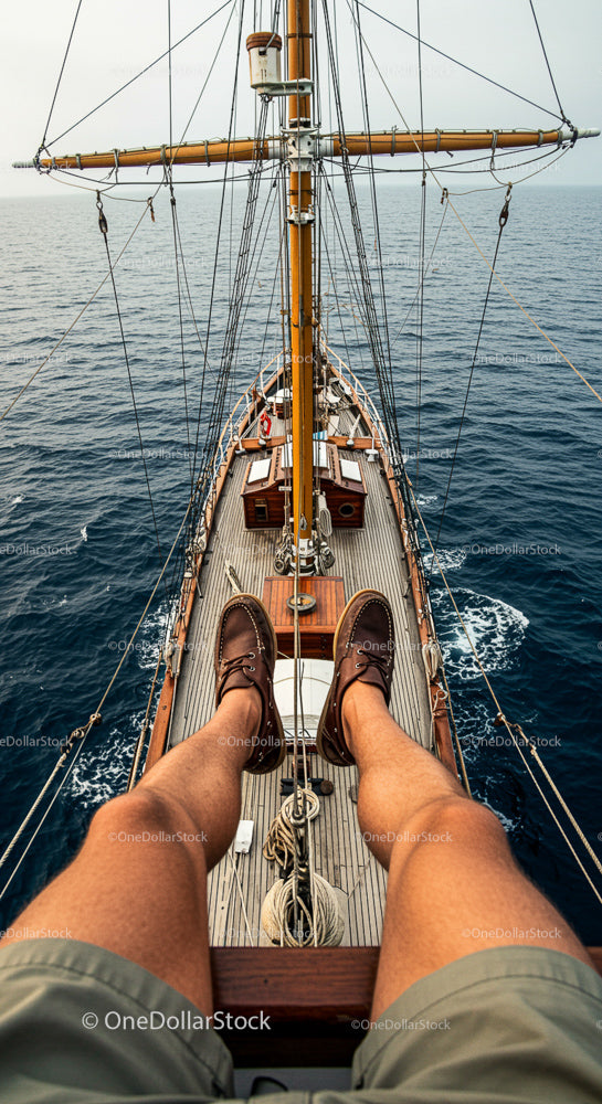Sailor's View from Deck of a Classic Wooden Yacht