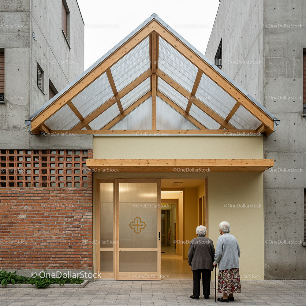 Elderly Couple at Modern Residential Entrance