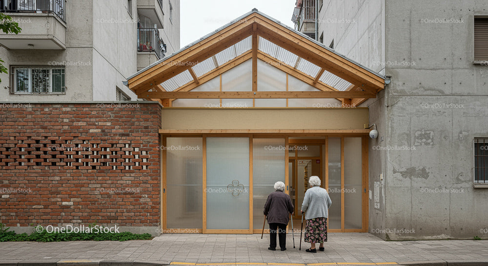 Elderly Women Outside Modern Urban Building