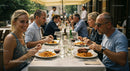Friends Enjoying an Al Fresco Pasta Dinner Together