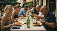 Friends Enjoying Italian Dining at an Outdoor Restaurant