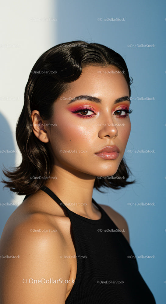 Fashionable Woman with Vibrant Pink Makeup