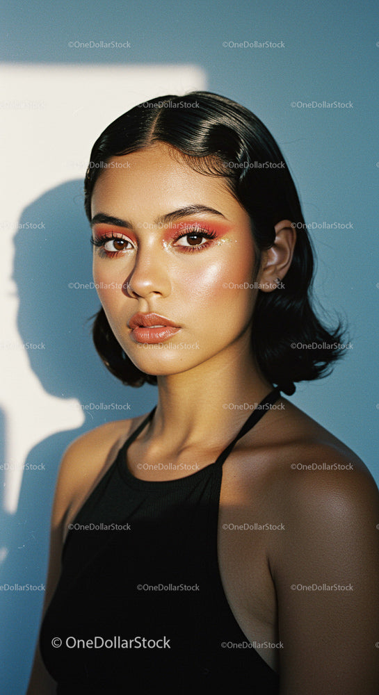 Elegant Portrait of a Woman with Bold Makeup