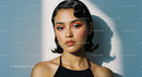 Elegant Woman with Bold Makeup and Stylish Short Hair
