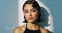 Elegant Woman with Bold Makeup and Stylish Short Hair