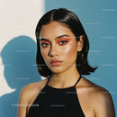 Fashionable Woman with Bold Makeup in Studio Lighting