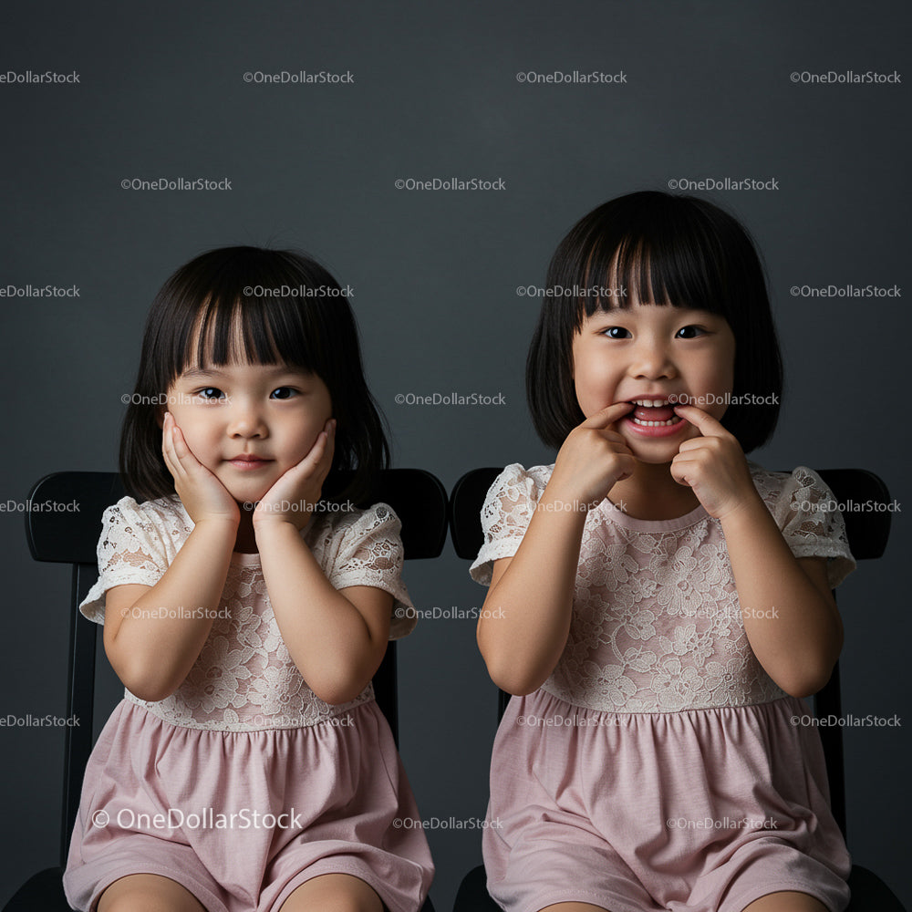 Twin Sisters Sharing Joyful Moments in Lace Dresses
