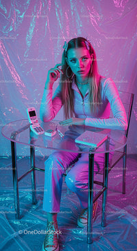 Teen Girl in Retro Futuristic Neon Style Setting