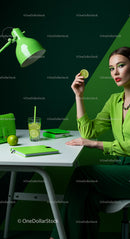 Chic Green-Themed Workspace with Lime Accents